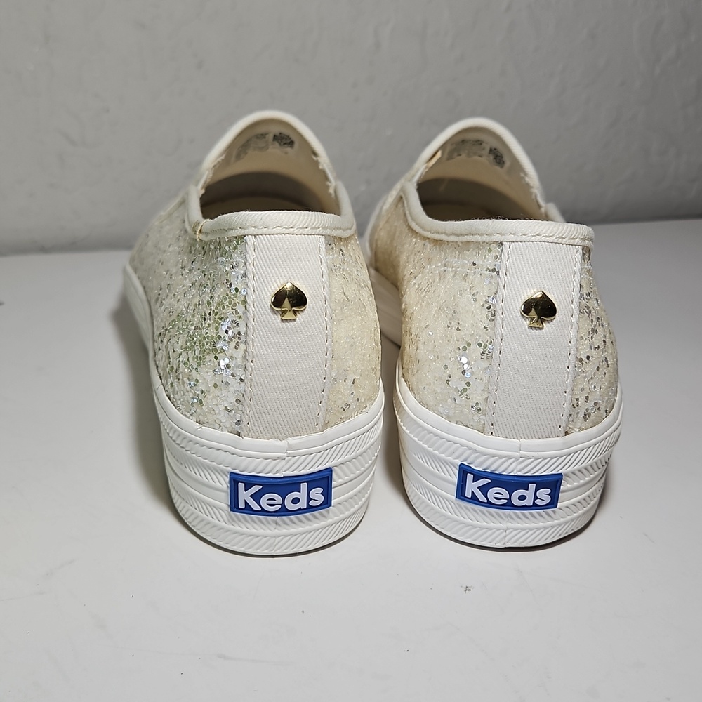 Keds x Kate Spade Triple Decker Glitter Slip On Sneakers In Cream, Size 6.5